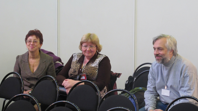 Наташа, Лида, Сергей Мержанов на семинаре